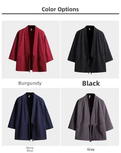 Detailed grid view of loose 3/4 sleeve cotton linen kimonos in four assorted colors