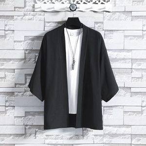 Men Summer Sun Protection Kimono Cardigan Chinese Style Loose Fit Polyester Sun Jacket Casual Thin Top
