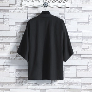 Men's black ice silk kimono cardigan with lightweight fabric for summer leisure wear
