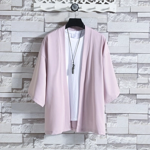 Men's Casual Chinese Style Summer Loose Three Quarter Sleeve Sun Protection Kimono Cardigan Outerwear