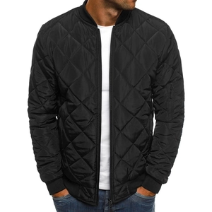Men's Winter Thickened Padded Jacket Diamond Quilted Bomber Jacket Stand Collar Warm Outerwear Casual Windproof Coats