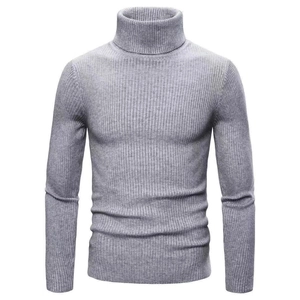 Maglione a dolcevita grigio chiaro slim fit da uomo con trama a costine verticali