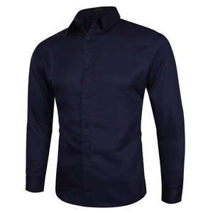 Camisa de hombre entallada de manga larga en azul marino para negocios y estilo casual