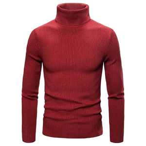 Maglione da uomo a collo alto slim fit bordeaux con motivo a maglia a coste verticali