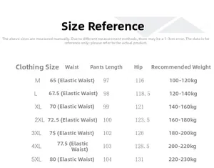Detailed size chart for men's linen harem pants with waist and length measurements