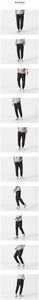Detail view of men's black linen jogger pants with drawstring waist and elastic cuffs