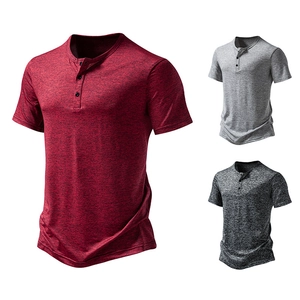 Maglietta a Manica Corta da Uomo Casual Henley Misto Cotone Tinta Unita Morbida Traspirante Sportiva Canotta Top per Estate Quotidiana