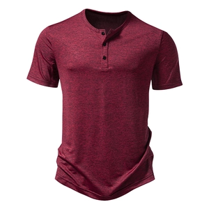 Maglia Henley uomo bordeaux mélange a maniche corte con abbottonatura a tre bottoni