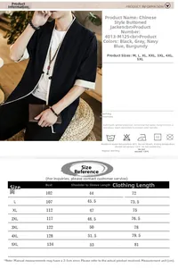 Size chart detail for men's loose Tang style kimono cardigan showing measurements M to 5XL