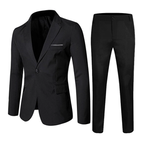 Classic two-piece black men's business suit with single-breasted jacket and trousers