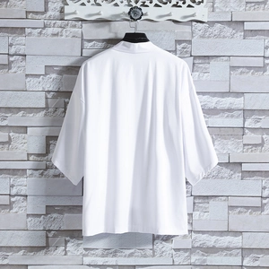 White Chinese style ice silk sun protection kimono cardigan with loose half sleeves