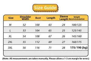 Size chart for loose fit cotton pique t-shirt with detailed measurements in centimeters