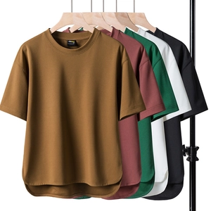 Short sleeve loose fit T-shirt with curved hem and crew neck in multiple colors