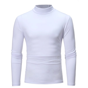 Men's slim fit white long sleeve turtleneck shirt in soft thermal fabric