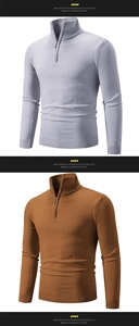Detailansicht für Herren-Strickpullover mit Halbreißverschluss in Blaugrau und Braun