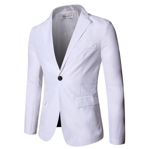 Slim fit white men's suit jacket with single-breasted design and notch lapel