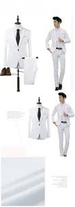 Λεπτομέρεια από λευκό ανδρικό κοστούμι slim fit με μαύρα κουμπιά και πέτο με εγκοπή