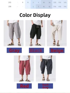 Linen cropped harem pants for men in five colors with drawstring waist detail