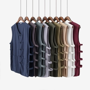 Gilet da Uomo Retro Stile Cinese in Cotone e Lino con Bottoni a Rane Scollo a V Senza Maniche Taglie Forti Casual
