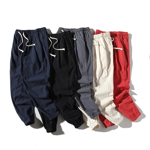 Men's Casual Linen Pants Summer Thin Loose Harem Pants Breathable Cotton Linen Trousers With Drawstring Waist Solid Color Joggers