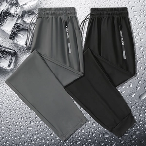 Men's Ice Satin Joggers Breathable High Stretch Track Pants Nylon Spandex Quick Dry Casual Summer Trousers Solid Color Sweatpants With Zipper Pockets Sporty Style For Men