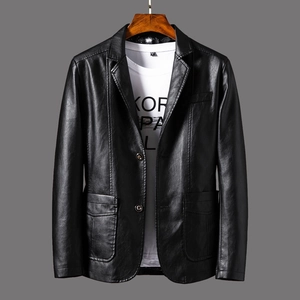 Men Leather Blazer Jacket PU Leather Single Breasted Two Button Blazer Soft Shell Solid Color Slim Fit Blazer For Men Office Business Casual Outerwear Coat