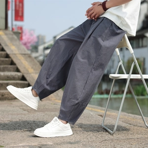 Pantaloni casual da uomo in cotone e lino a gamba larga grigio scuro per l'estate