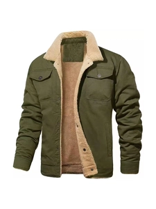 Men's military workwear jacket with fleece lining in army green durable fabric