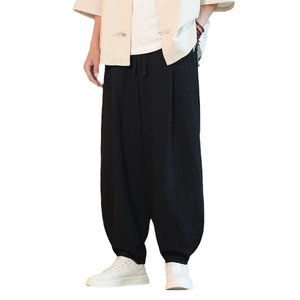 Pantaloni larghi uomo in cotone lino con coulisse e polsini alle caviglie estivi