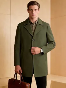 Classic olive green men's single-breasted trench coat for a stylish business look