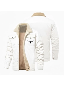 Veste de travail blanche pour hommes avec col sherpa et motif tête de taureau