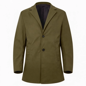 Classic olive green men's single-breasted trench coat in slim fit for business