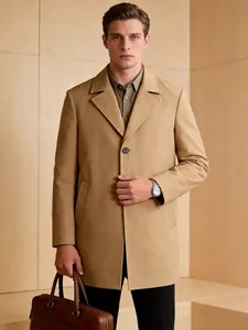 Classic men's camel single-breasted trench coat in slim fit for business and leisure