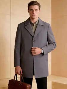 Classic grey single-breasted men's trench coat in slim fit for business and casual wear