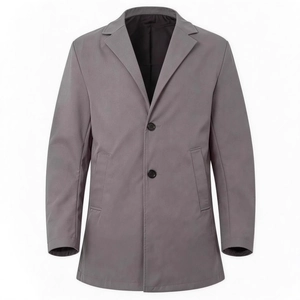 Classic mid-length grey business trench coat for men with a sleek single-breasted design