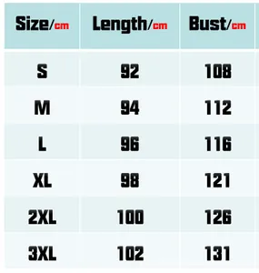 Size chart for classic double-breasted trench coat with length and bust measurements in cm