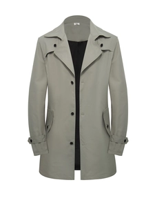 Trench-coat classique gris clair à boutonnage simple pour hommes, style chic