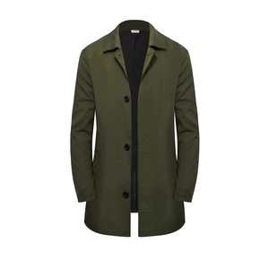 Classico trench da uomo verde militare monopetto con colletto a rever e etichetta taglia L