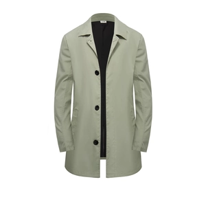 Trench classico da uomo monopetto verde chiaro con collo a revers e stile casual chic