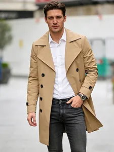 Classic khaki double-breasted trench coat for men with a refined business casual look