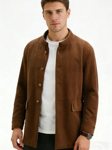 Blazer en velours côtelé marron pour hommes avec boutonnage simple pour affaires et loisirs