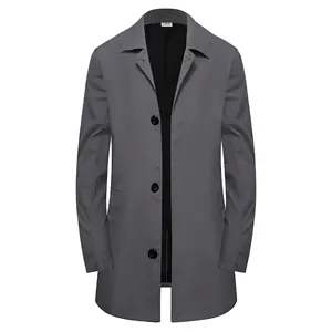 Trench grigio classico da uomo lunghezza media monopetto con elegante colletto a revers