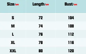 Size chart for men's minimalist blazer showing length and bust measurements in centimeters
