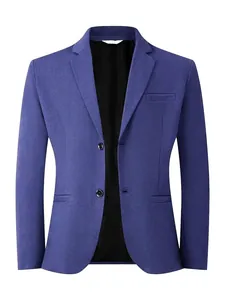 Classic dark blue business suit jacket with notch lapel and two-button closure for men