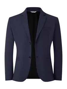 Business casual navy blue blazer for men with notched lapel and two-button closure