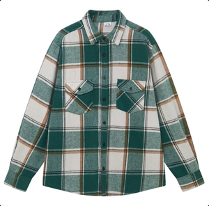 Classic green plaid long sleeve button-down shirt with double chest pockets for men