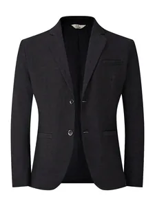 Slim fit dark grey blazer for men featuring notch lapels and two-button closure