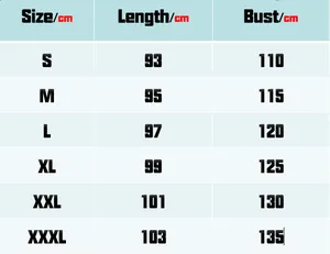Tabella taglie dettagliata per trench lungo doppiopetto da uomo con misure dalla S alla XXXL