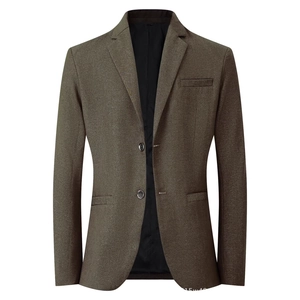Mens slim fit olive textured casual blazer with notch lapel and classic two-button closure