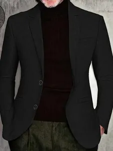 Classic black single-breasted blazer for men featuring a subtle textured blend fabric